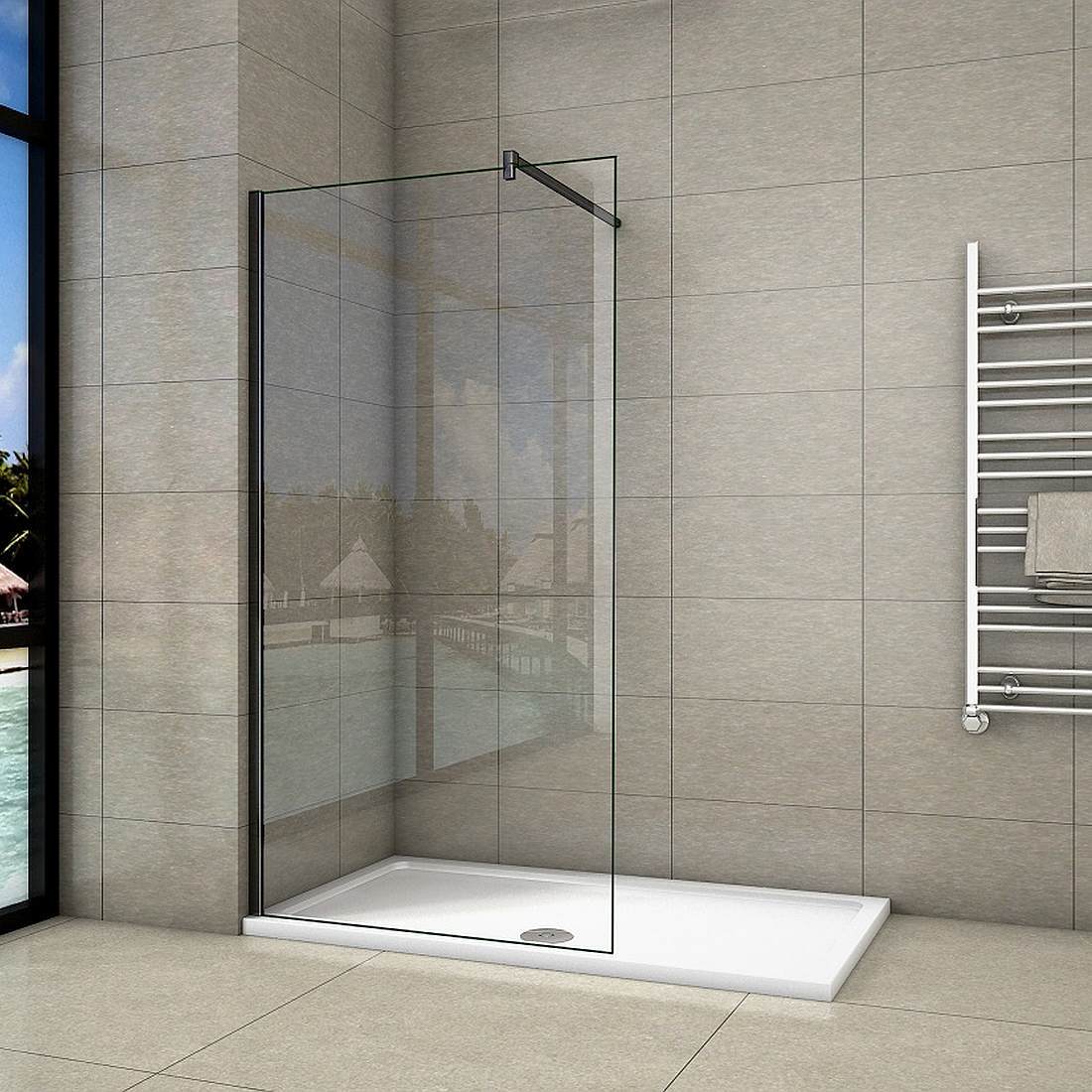 Aica Walk in dusche 160x200cm 10mm NANO ESG-Glas Duschwand Duschtrennwand Schwarz einstellbar 70-120cm StabilisatorDuschabtrennung F123B