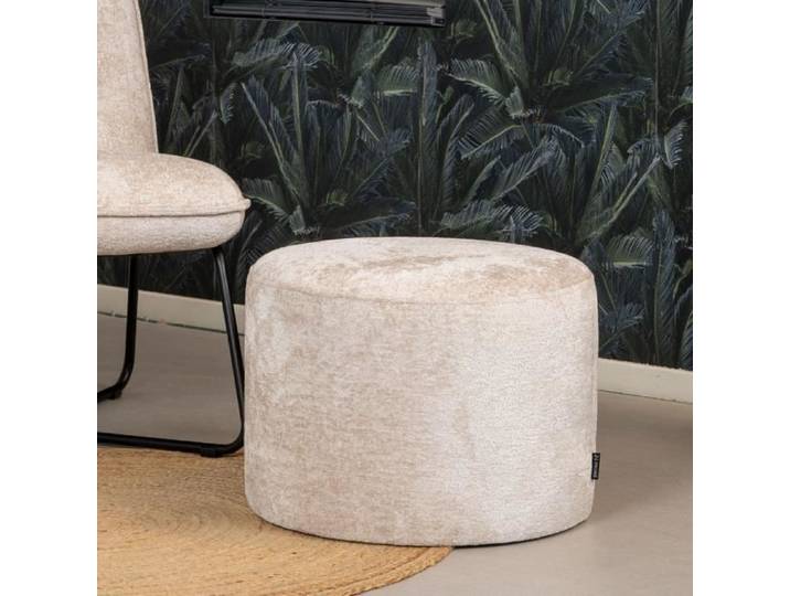 Pouf Juna en tissu chenille blanc - Livin24 - Style scandinave et moderne - Diamètre 50cm