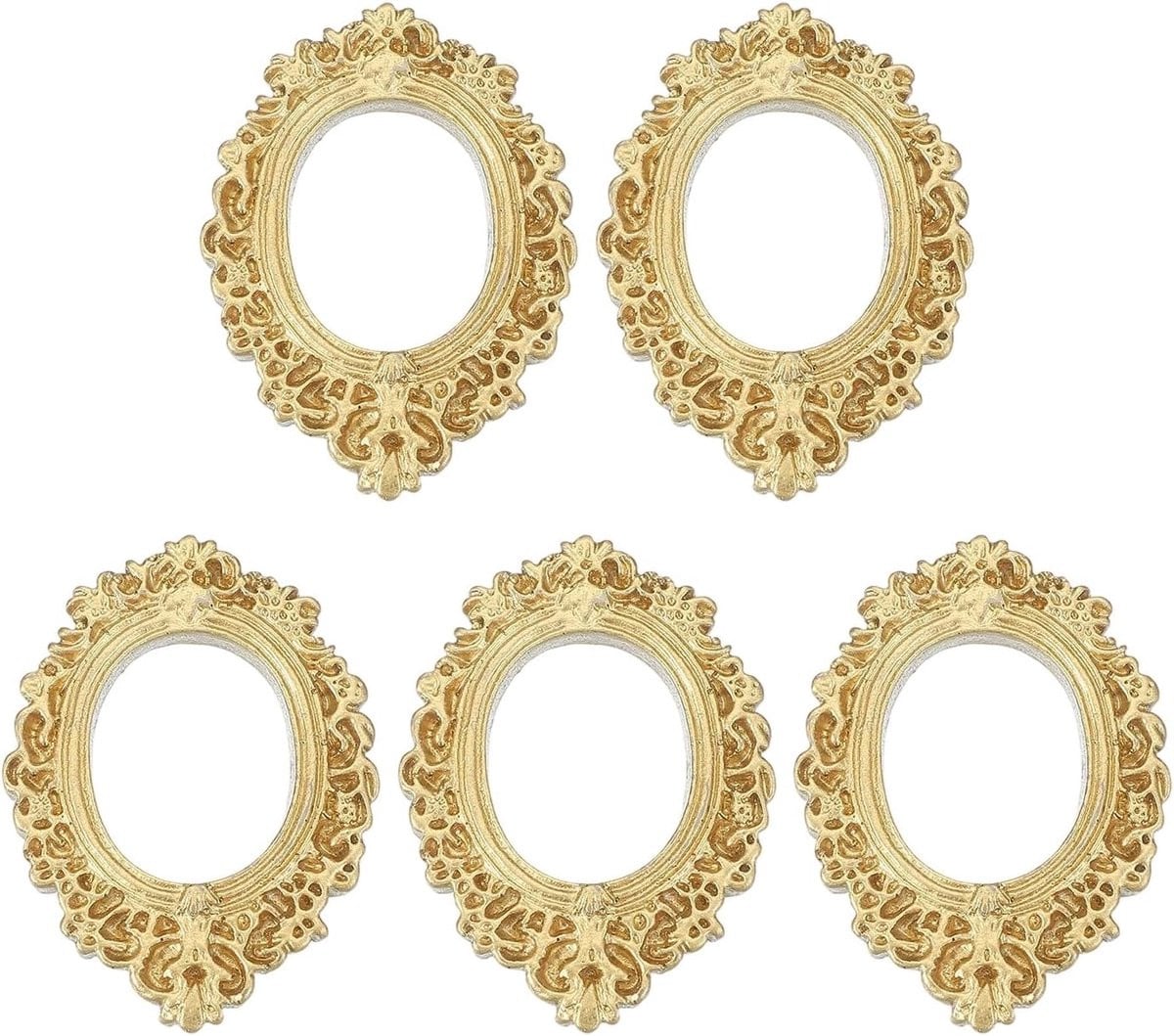 SnelShoppen Set van 5 Vintage Mini Resin Fotolijstjes - Gouden Rechthoek - 2x1.5 inch - Ideaal voor DIY Decoratie en Bruiloften