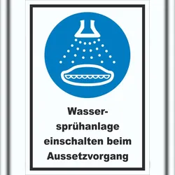 HB-Druck Wassersprühanlage einschalten beim Aussetzvorgang Schild A5 Rückseite selbstklebend