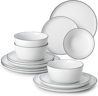 MALACASA LEXI 12-Piece White Porcelain Dinnerware Set Service for 4
