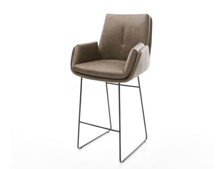 Barstuhl Clea-Flex Mikrofaser Taupe Vintage Kufengestell Metall Schwarz, Barstühle
