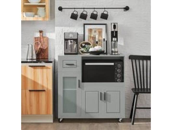 SoBuy Meuble Micro-Ondes sur Roulettes Buffet Multi-Rangement 3 Portes 1 Tiroir 1 Compartiment Cuisine Salon 89x40x89 cm Gris