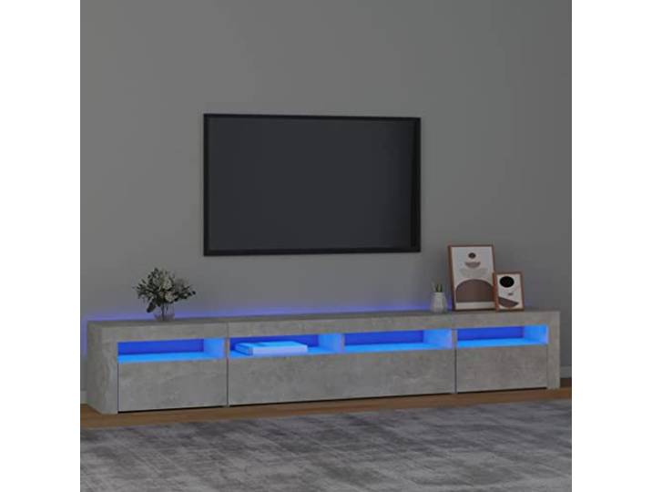 TV Unterschrank mit LED-Beleuchtung Betongrau 240x35x40cm aus Holzwerkstoff bietet Stauraum und Display mit bunten RGB-LED-Leuchten
