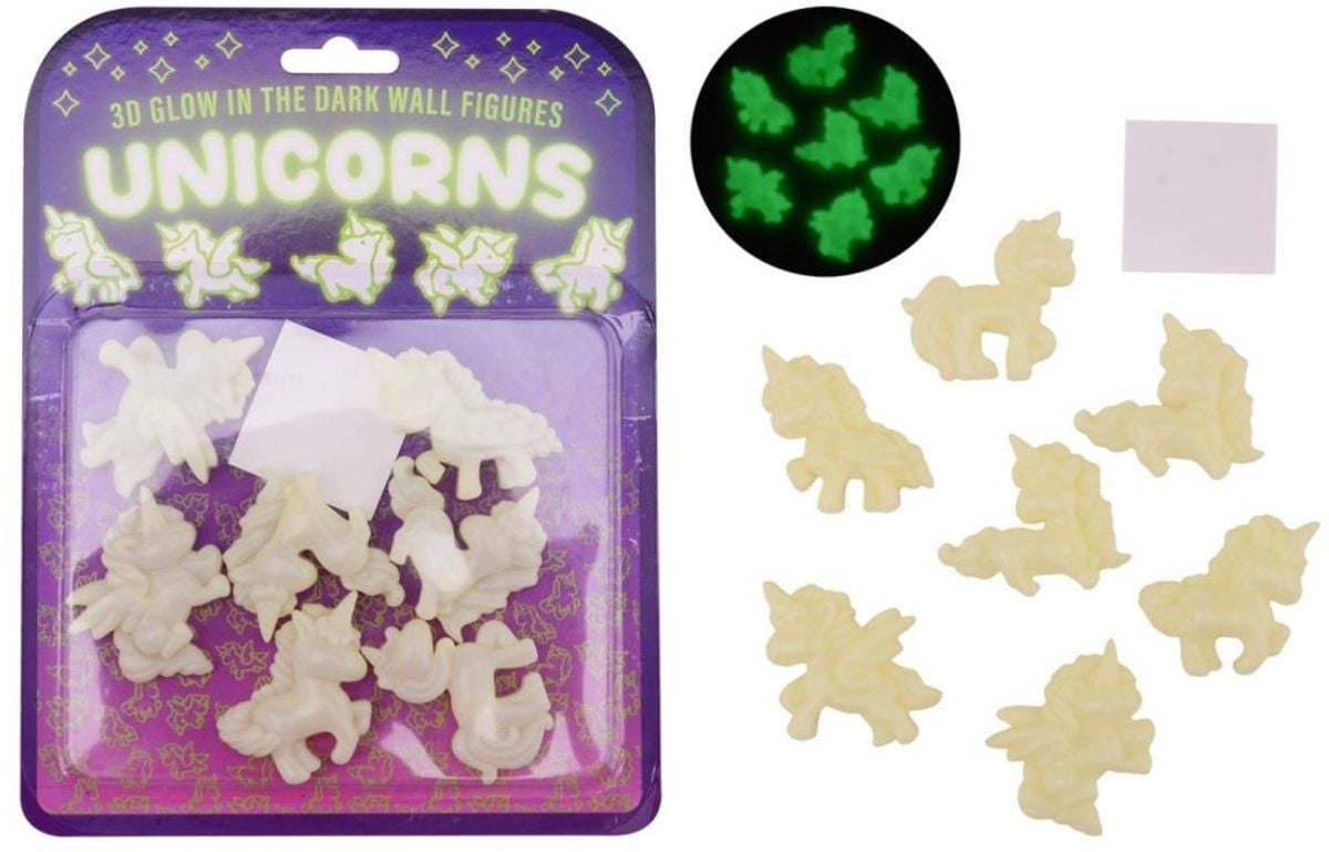 Johntoy Glow eenhoorn muurstickers 3D glow in the dark wit