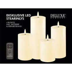 Deluxe Homeart Geschenkbox LED Blockkerzen Set mit Fernbedienung, 4 Kerzen + Fernbedienung, cream
