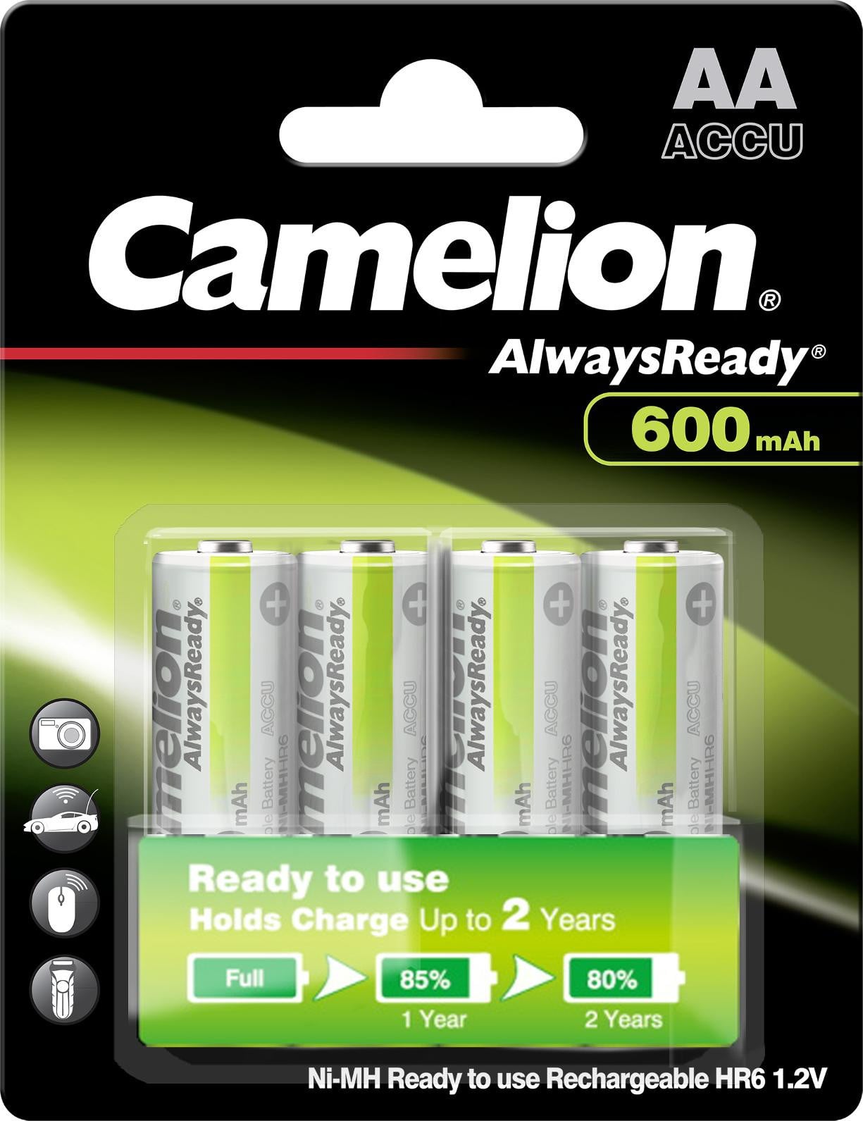 Camelion NH-AA600AR-BP4 Oplaadbare batterij NiMH 1,2 V 600 mAh, 4 stuks, Groen/Wit