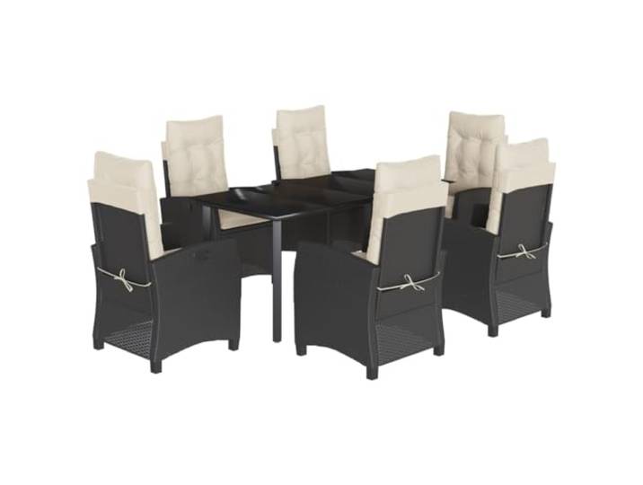 PUGYNBK Esszimmer Set Außen 7-teilig Synthetik Rattan, schwarz Tisch aus gehärtetem Glas, verstellbare Rückenlehne, waschbare Kissen, 110 kg pro Sitzfläche