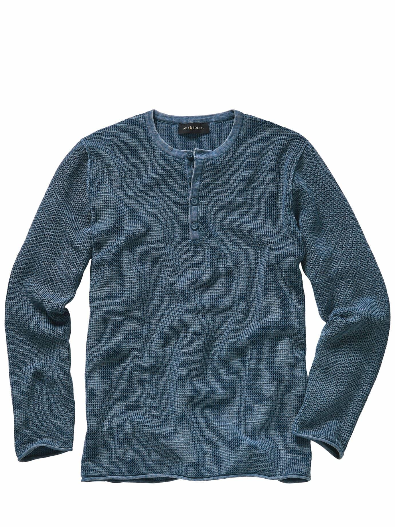 Mey & Edlich Herren Waffle-Knit-Henley Blau 100 % Baumwolle (Rohstoff aus kontrolliert biologischem Anbau)