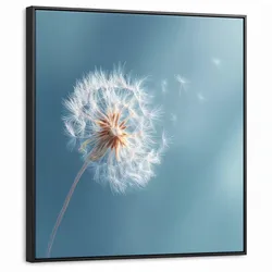 LEINWAND Bilder mit Rahmen - Löwenzahn - Wind - Blau - 90x90