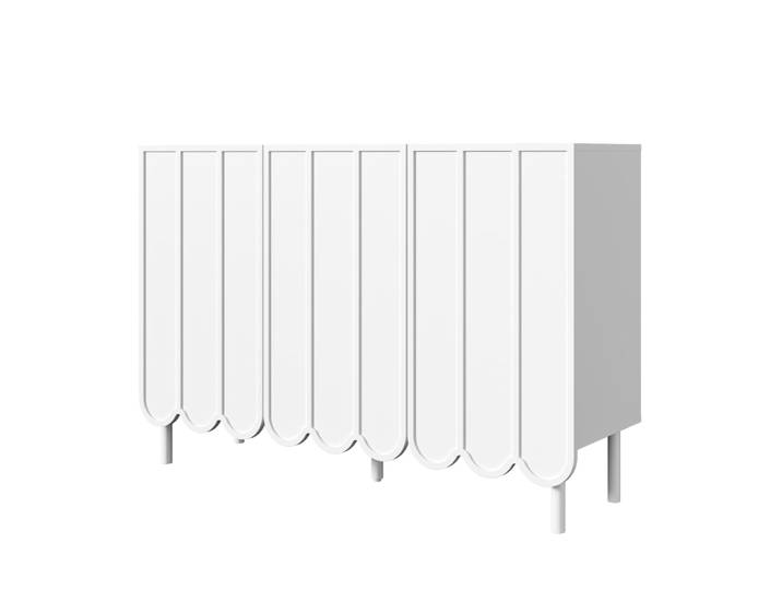 Buffet blanc moderne avec 3 portes ondulées et étagères réglables