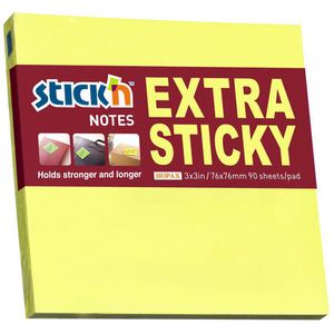 Stickn Haftnotizen Extra Sticky Notes, neongelb, 76 x 76mm, selbstklebend, 90 Blatt