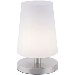LED-Tischleuchte, weiß-stahl, mit dezentem Lampenschirm, inkl. Touchdimmer