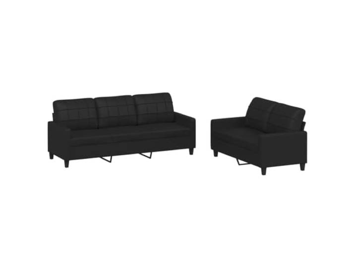 KUTYWEXFM 2-TLG. Sofagarnitur mit Kissen Schwarz Kunstleder Couch Set Moderne Polstermöbel für Wohnzimmer und Büro, stabile Metall-Sperrholz-Konstruktion sowie pflegeleichte Oberfläche.