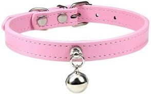 Uplift Essentials Colorful Adjustable Leather Pet Collar With Metallic Safety Bell pink xs