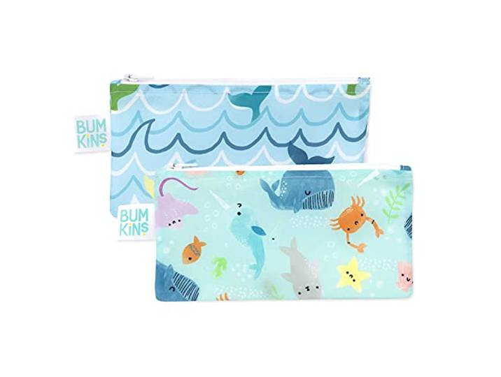 Bumkins Snackzakken, herbruikbare stof, wasbaar, voedselveilig, BPA-vrij - Ocean Life (2-Pack)