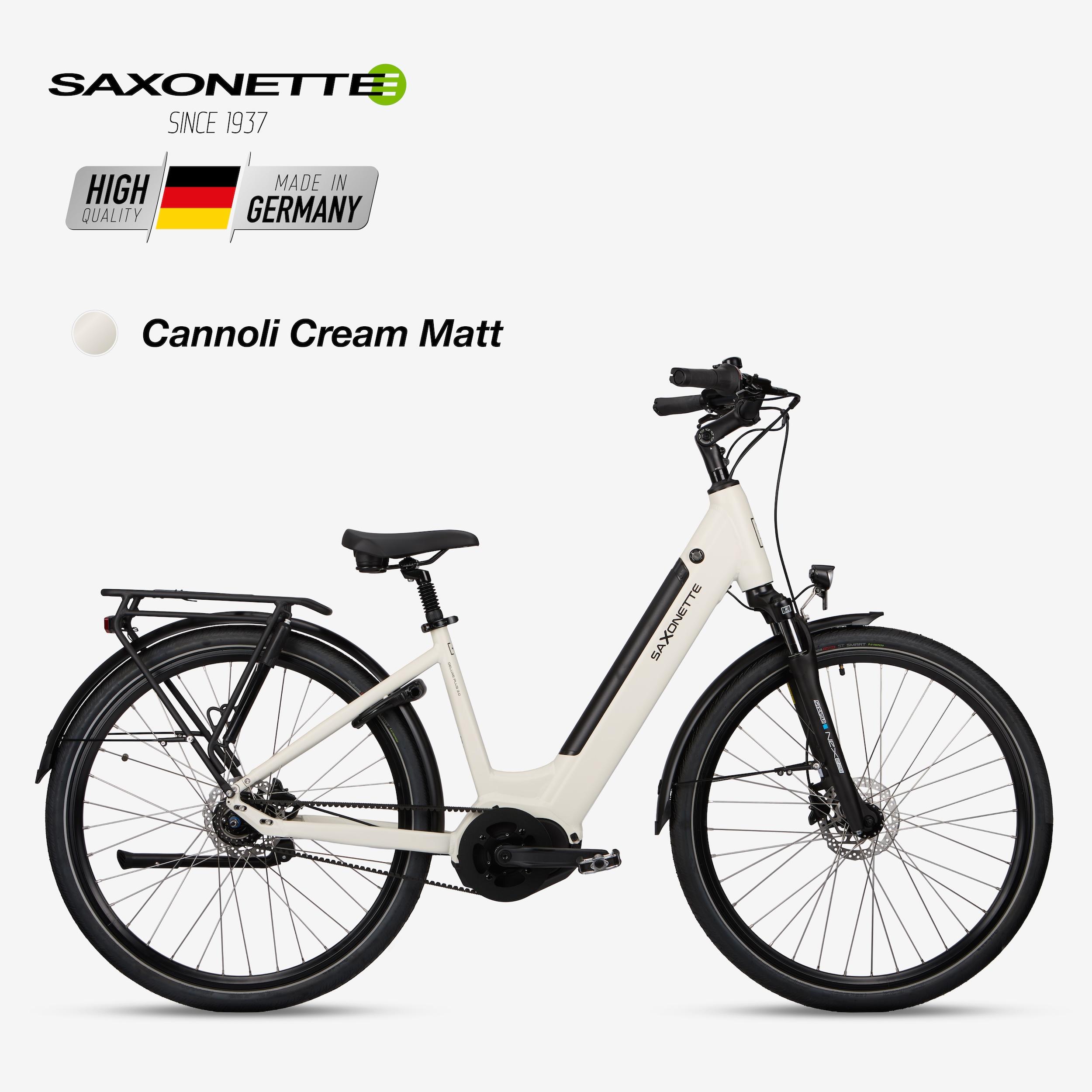 SAXONETTE Deluxe Plus 3.0 Wave 28" Elektrofahrrad,E-Bike,Mittelmotor, Riemenantrieb, 7-Gang Nexus, 36V 13Ah Akku, RH 45 cm (Cannoli Cream matt)