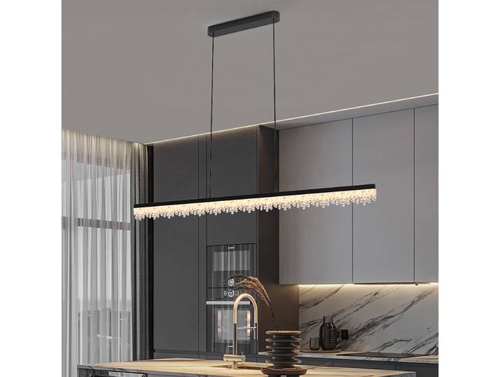 Moderne Simple noir linéaire lustre en cristal lumières pour cuisine décor à la maison luminaire longue barre suspension lustre suspendu