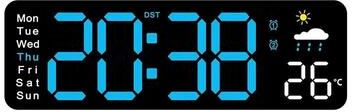 Uplift Picks USB Powered Large Digital Wall Clock With Temperature Date And Week Display black blue