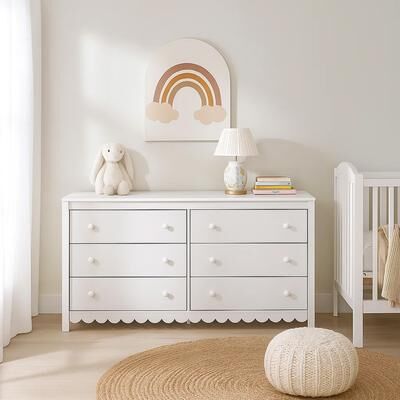 Benjara Kally Wide Dresser, 6 Drawers, Modern Matte White Wood Finish, 61 Inch