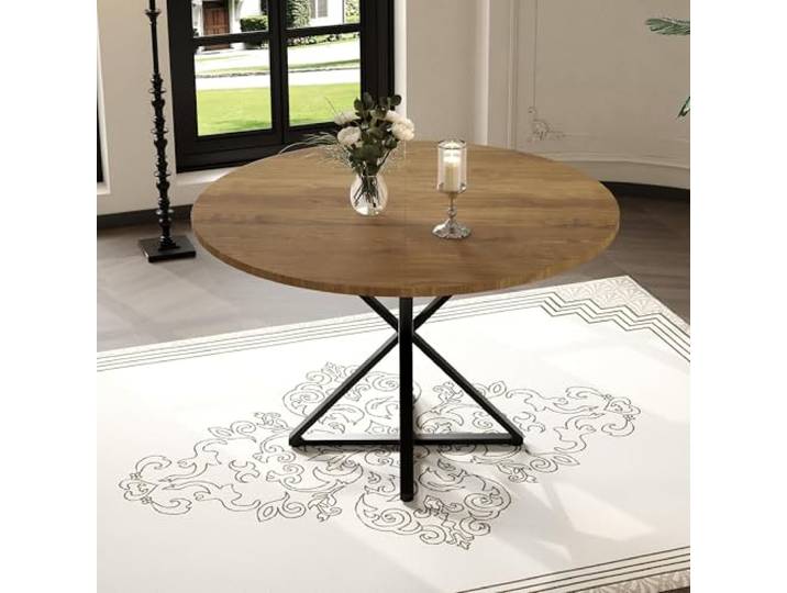 Esstisch, rund, 120 cm, leichter Esstisch für 4 bis 6 Personen, Holzplatte, Metallgestell, bis 90 kg, industrieller Esstisch für kleinen Raum, Küche, Wohnung (braun)