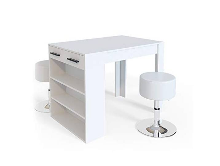 Vicco Esstisch-Set Repose , Weiß 67 x 100 cm mit 2 Hockern, geeignet als Arbeitsfläche oder zusätzlicher Ablagebereich