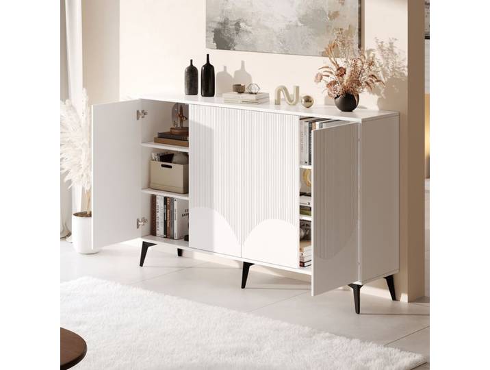 Buffet haut - ZEVKOR - Buffet haut 4 Portes - Blanc - 160x35x100 cm - 2 étagères réglables