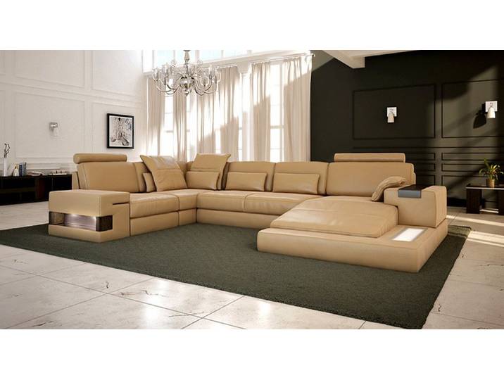 Xlmoebel Wohnlandschaft U-Form Sofa mit USB-Schnittstelle und hochwertiger Polsterung, Ecksofa, Hergestellt in Europa