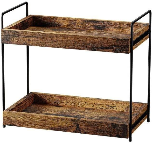 Selius 2-laags houten staande plank met metalen ondersteuning voor in de keuken, badkamer of werkkamer