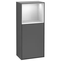 Villeroy & Boch Seitenschrank Finion G510HG, 418x936x270 mm, Silk Grey Matt Lacquer mit Midnight Blue Regal, Beleuchtung dimmbar, Push-to-open, SoftClosing