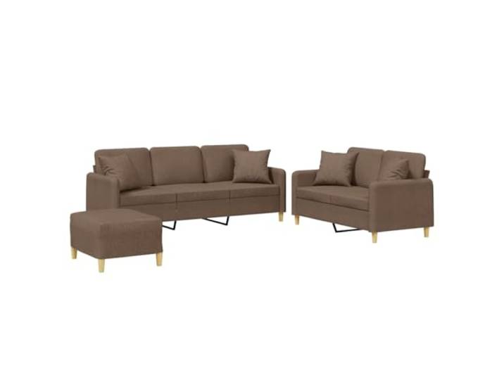 PUGYNBK Sofaset mit Kissen, 3-teilig, brauner Stoff Struktur aus Sperrholz und Metall, vielseitiger Hocker, Tragkraft 110 kg pro Sitz, kompaktes Design, Stoff