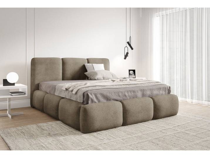 yourhouse24 Polsterbett Cloud-Bed im Chunky-Look mit Bettkasten, Teddy-Bouclé, Luxus Wolkenbett mit Bettkasten & Lattenrost