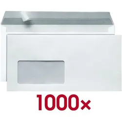 Steinmetz 1000 Briefumschläge DL mit Fenster und Haftklebung weiß, 22x11 cm