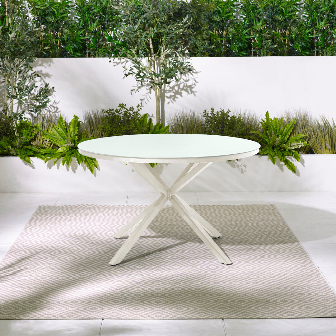 Norden Home Rosston Round Garden Dining Table for Modern Outdoor Patio - Elegant Chic Design Cream