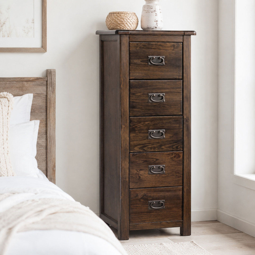 Union Rustic Somerville 5-Drawer Narrow Chest of Drawers Brown;Dark Brown;Dark Walnut 115cm H X 45cm W X 40cm D