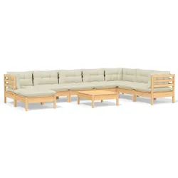 Helloshop26 - Gartenmöbel-Set 9-teilig mit cremefarbenen Kissen massives Kiefernholz 02_0017973