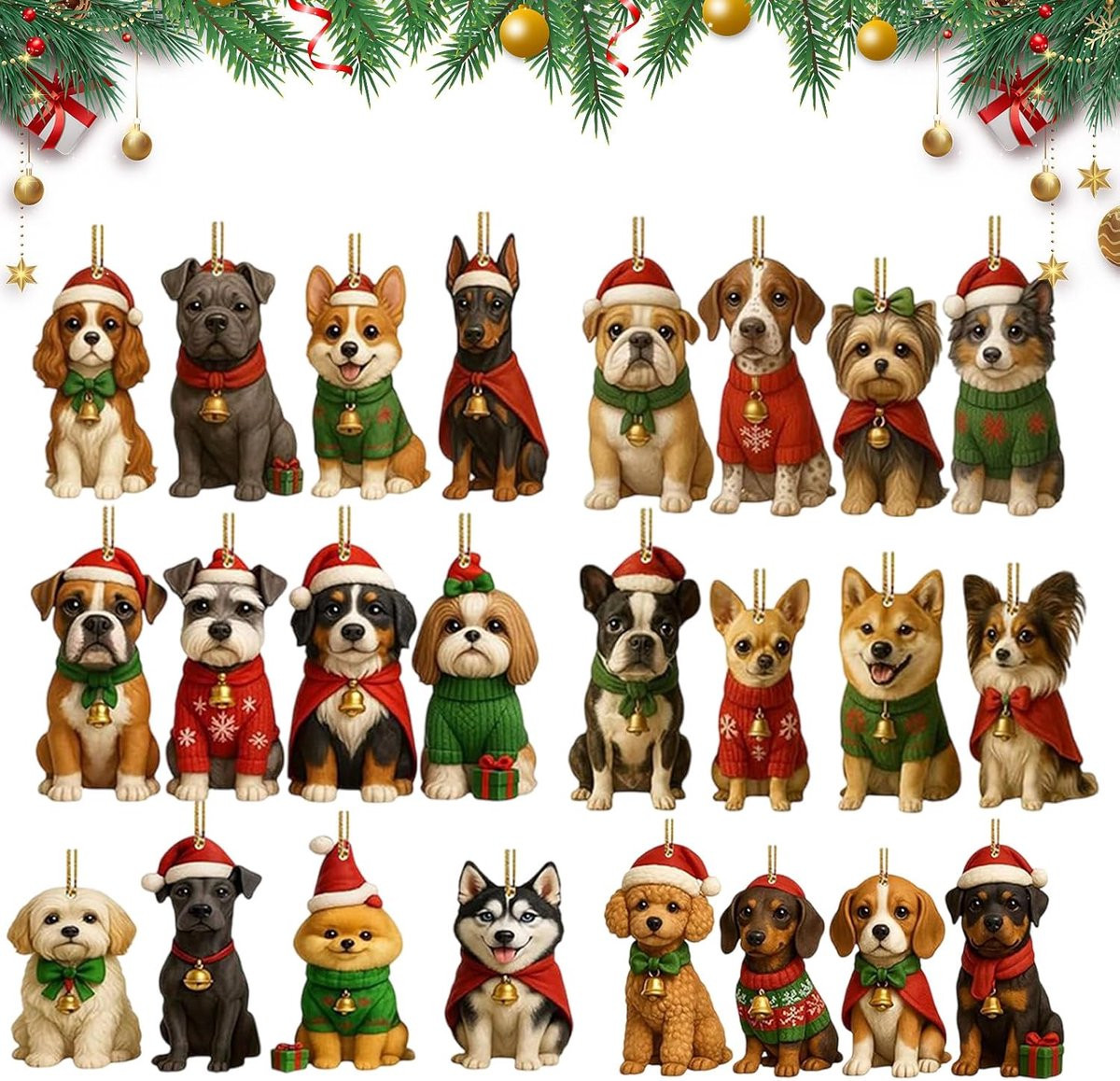 Honden Adventskalender - Kerst Aftelkalender met 2D Acryl Huisdier - 24 Dagen - Multicolor