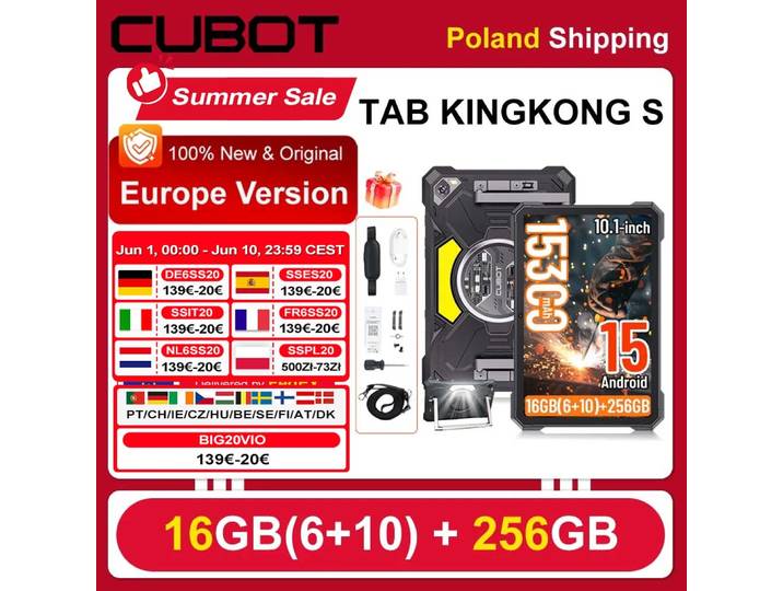 [Expédition depuis la Pologne] Tablette Android 15 Cubot TAB KingKong S avec lampe de camping, 15300 mAh, 16 Go (6+10), 256 Go, 10,1'', 90 Hz, 48 MP
