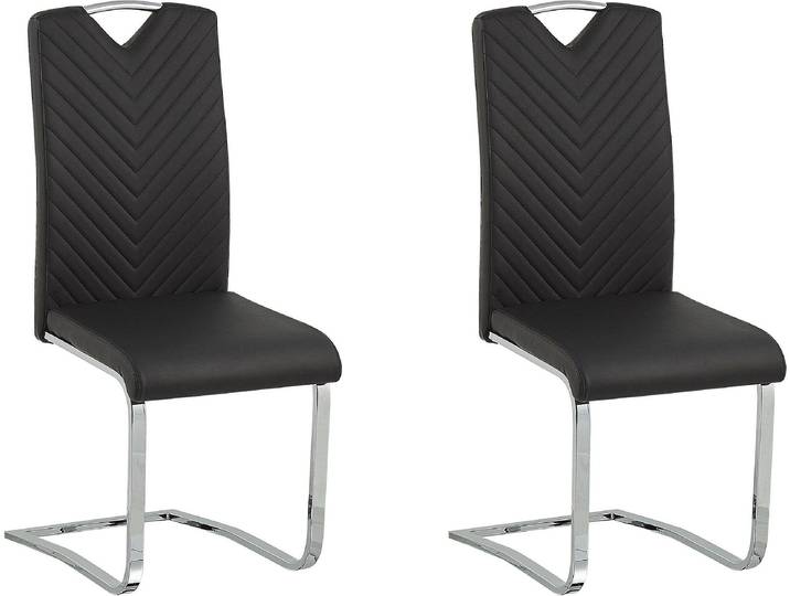 BELIANI Freischwingerstuhl 2er Set Schwarz Kunstleder mit Griff Lehne Metallgestell Modernes Fischgräten Design für Ess-, Wohn- und Arbeitszimmer