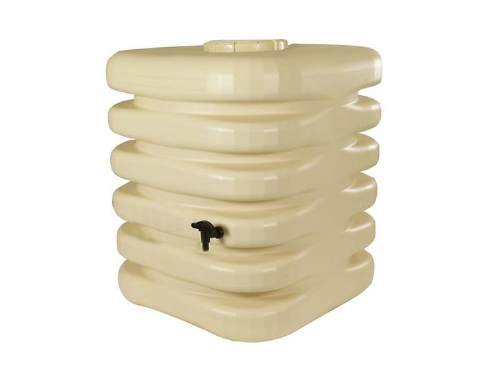 Récupérateur à eau Cubique 1000 L. avec couvercle, robinet et kit raccord chéneau beige