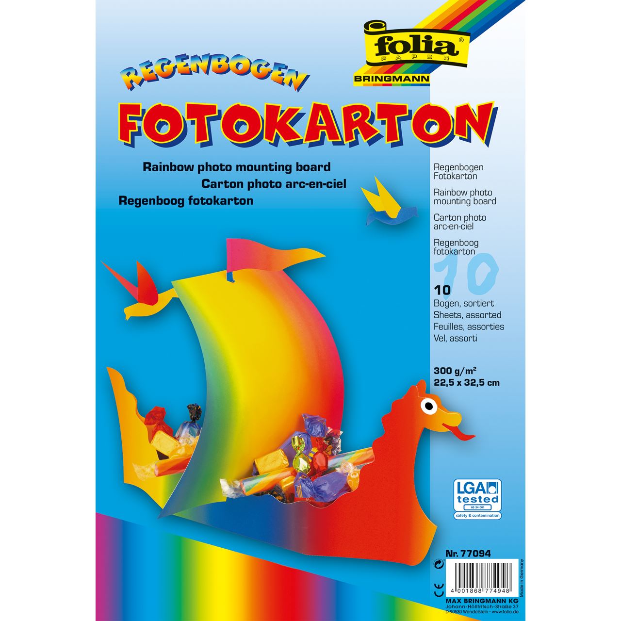 folia Fotokarton Regenbogen farbsortiert 300 g/qm 10 St.