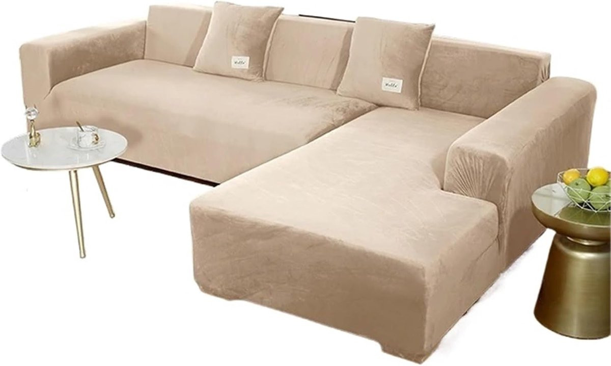 Bankhoes Fluweel Bankbeschermer voor Sofa - Elastisch en Wasbaar - 90-140 cm - Beige Grijs