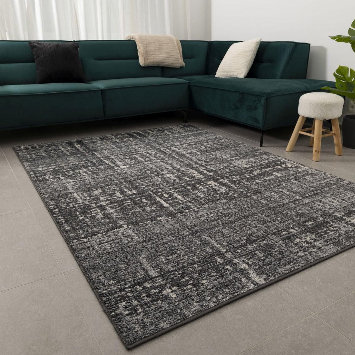 Antraciet Laagpolig Vloerkleed Koho Modern Belgian B/D: 160 x 220 cm