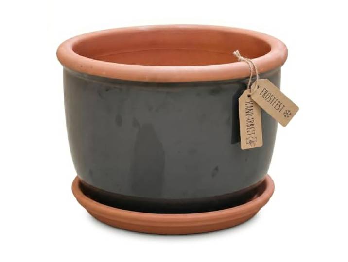 Teramico Keramik Pflanzgefäß Set mit Teller frostfest (Anthrazit, 45cm x 34cm)