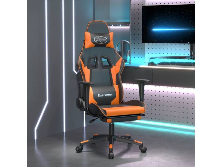 vidaXL Gaming-Stuhl mit Massage & Fußstütze Schwarz Orange Kunstleder