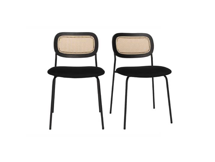 Chaises design en velours noir, métal noir et cannage rotin (lot de 2) MIRANDA