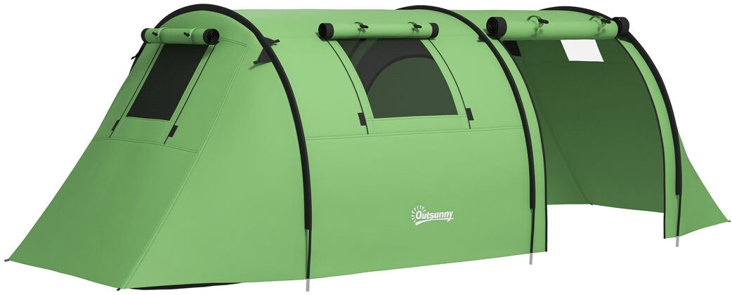 Outsunny 3-4 Man Camping Tent Tunnel Tent 3000mm Waterproof Dark Green Green 4 Person