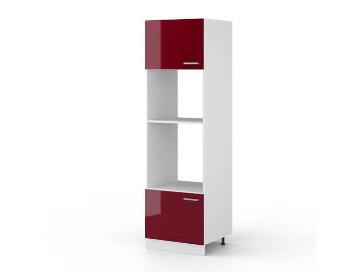 Vicco Hochschrank R-Line Bordeaux Hochglanz 60 cm mit offenen Regalen, und Türen, Holzwerkstoff, 4 Fächer, Rechteckig, 60x207x57.2 cm, Waschküche, Mehrzweckschrank
