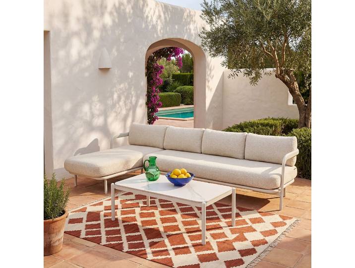 HABITAT - Ensemble de salon de jardin d'angle gauche et table basse rectangulaire - Crème et blanc cassé - Nazare