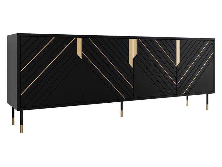 MIRJAN24 Kommode Mountain 4D 200 (mit vier Drehtüren), Metallfüße, 204x40x72 cm, Dekoration in der Farbe Gold